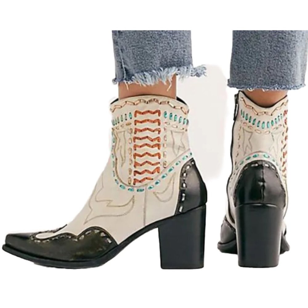 Jo Ghost Stylish Black and Cream Heeled Boots.